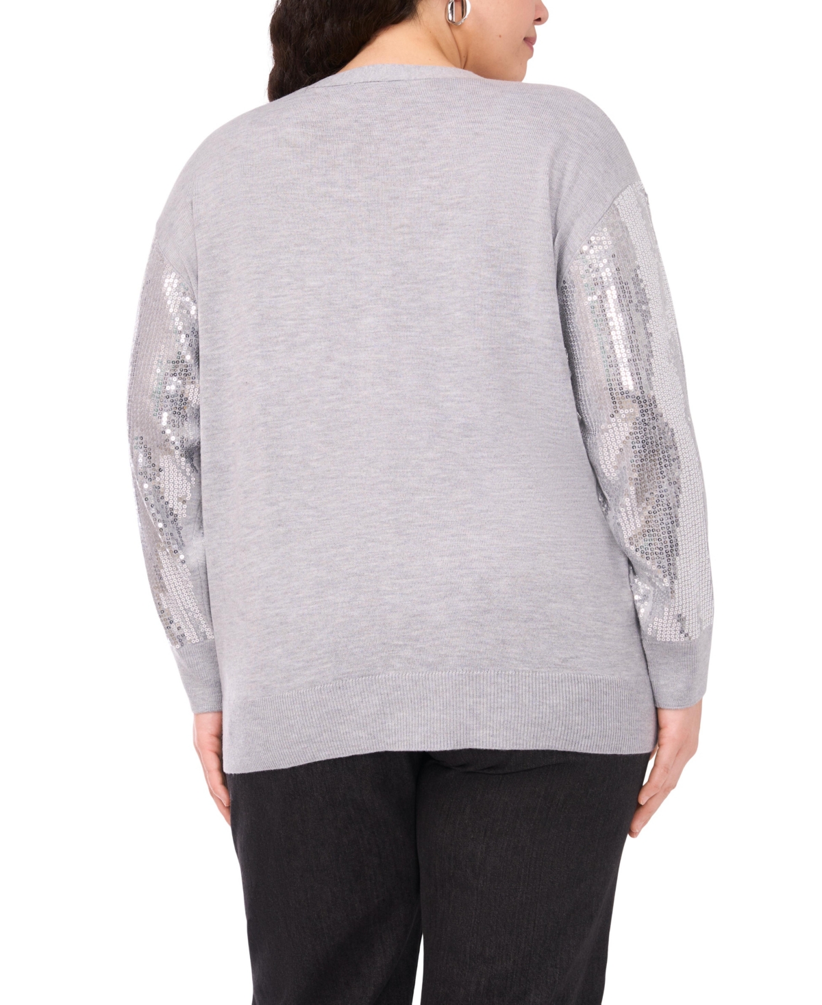 Vince Camuto Plus Size Sequined V-neck Cardigan Sweater In Gray