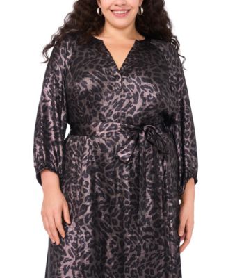 Plus Size 3/4-Sleeve V-Neck Maxi Dress