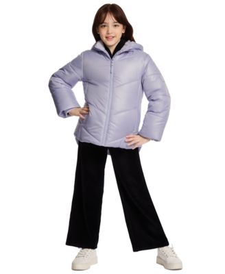 Calvin Klein - Girls 7-16 Curved Quilt Puffer with Hood Jacket