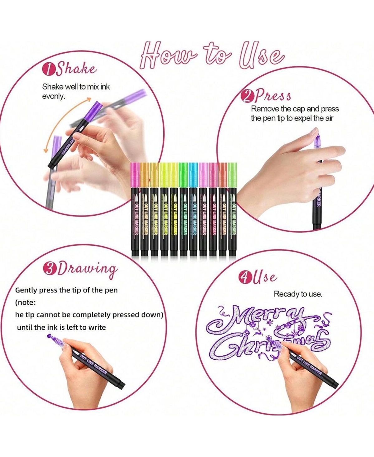 Htutwoo 36 Colors Outline Glitter Markers, Squiggles Double Line Pen, Glitter Drawing Pens for Christmas Greeting Cards, Painting, Diy Sketching
