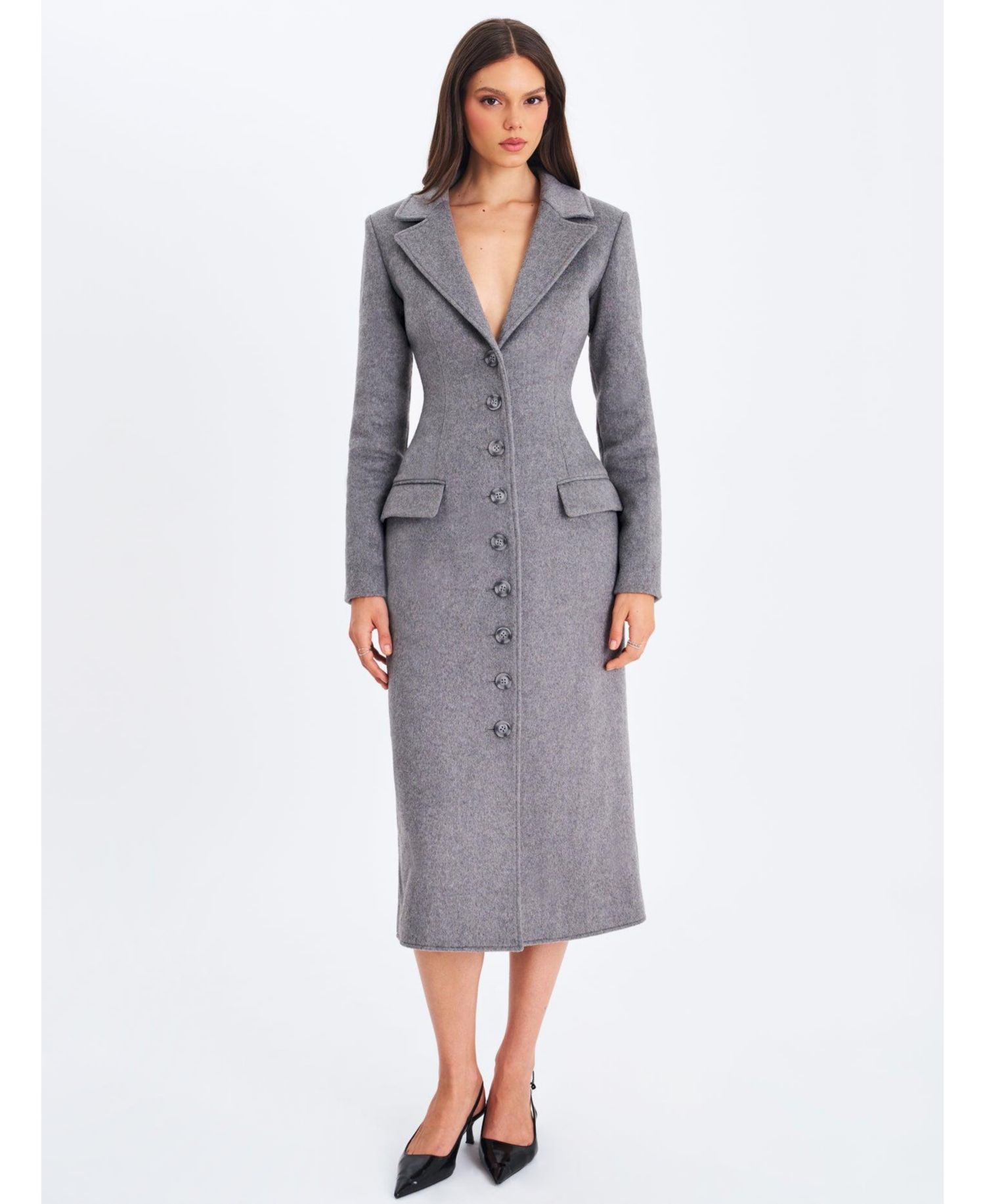 Women's Faye Grey Wool Blend Single-Breasted Coat with Removable Faux Fur Collar