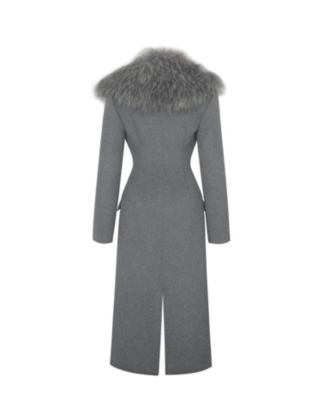 Women's Faye Grey Wool Blend Single-Breasted Coat with Removable Faux Fur Collar