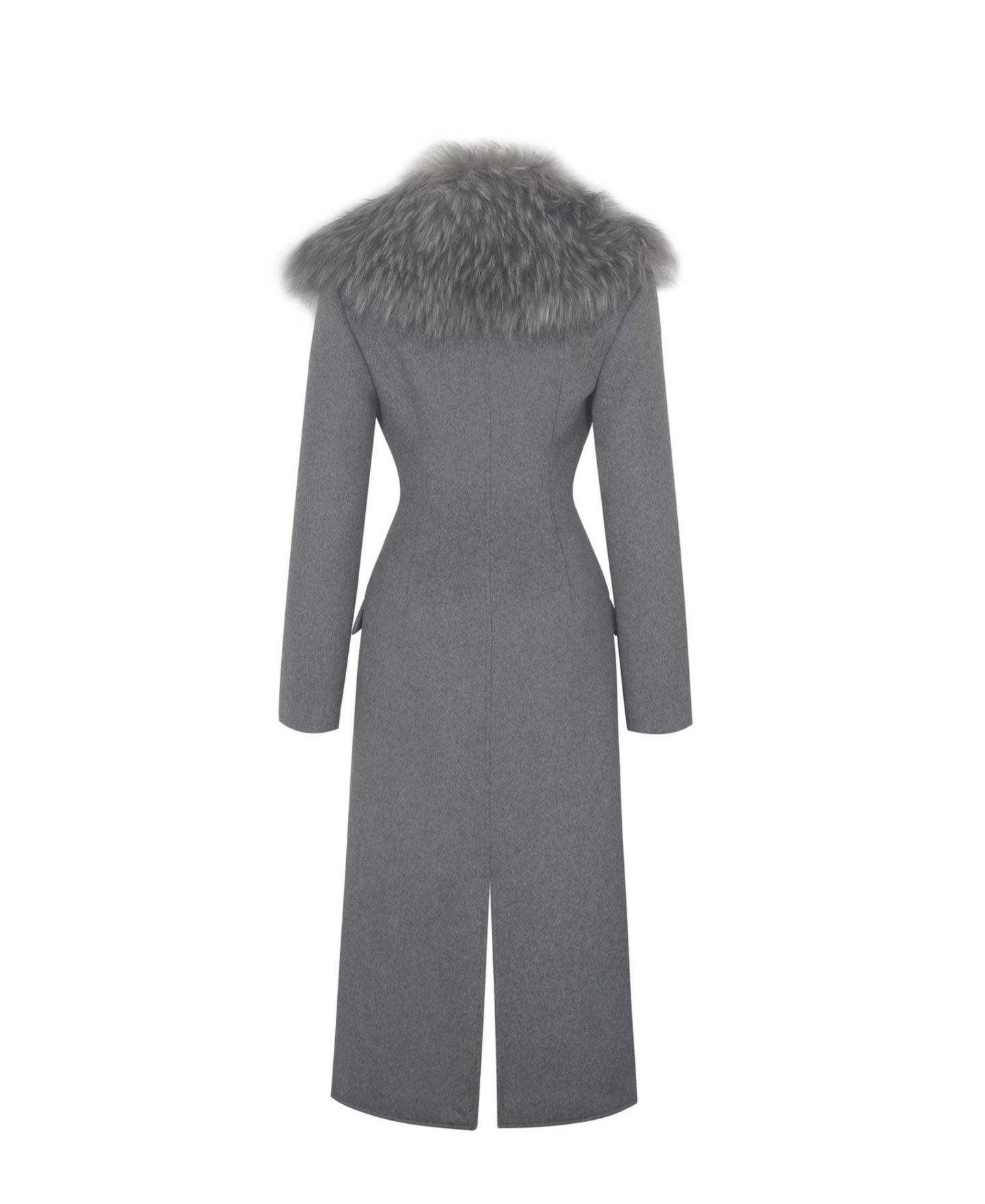 Женское пальто Miss Circle Faye Grey Wool Blend Single-Breasted Coat with Removable Faux Fur Collar, цвет: Серый — фото 9