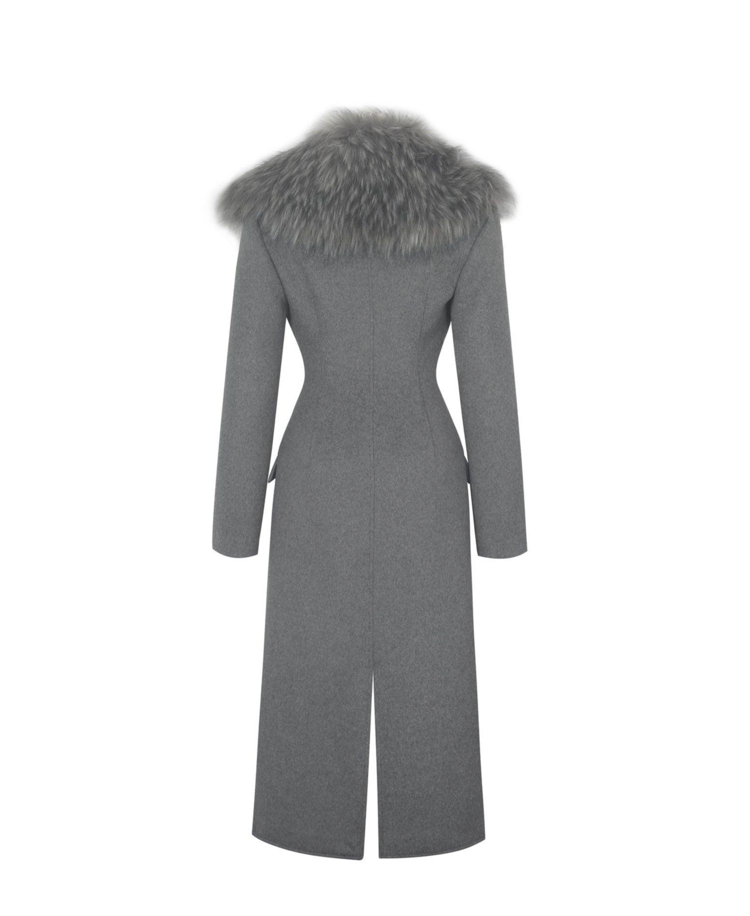 Women's Faye Grey Wool Blend Single-Breasted Coat with Removable Faux Fur Collar