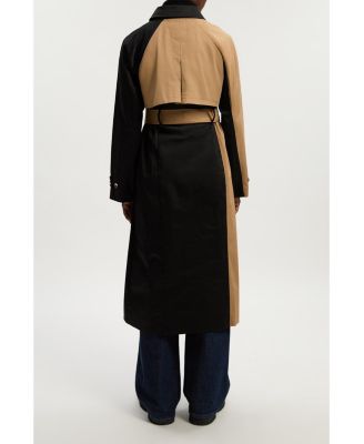 Women's Color Block Belted Tailored Trench Coat