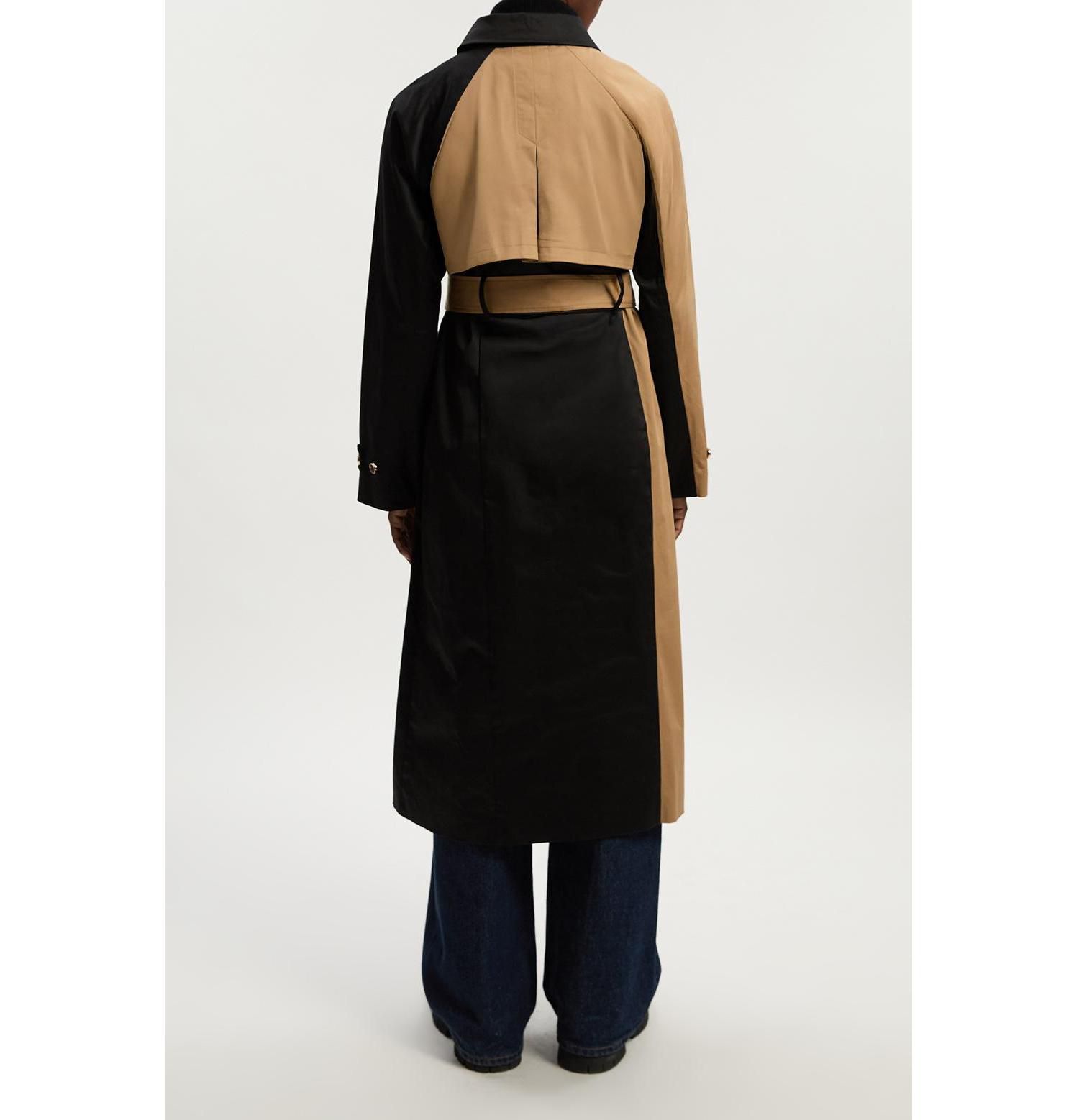 Women's Color Block Belted Tailored Trench Coat