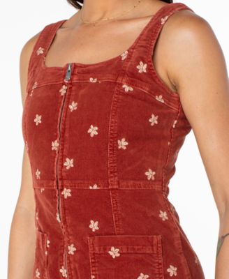 Women's Square Neck Sami Embroidered Corduroy Dress