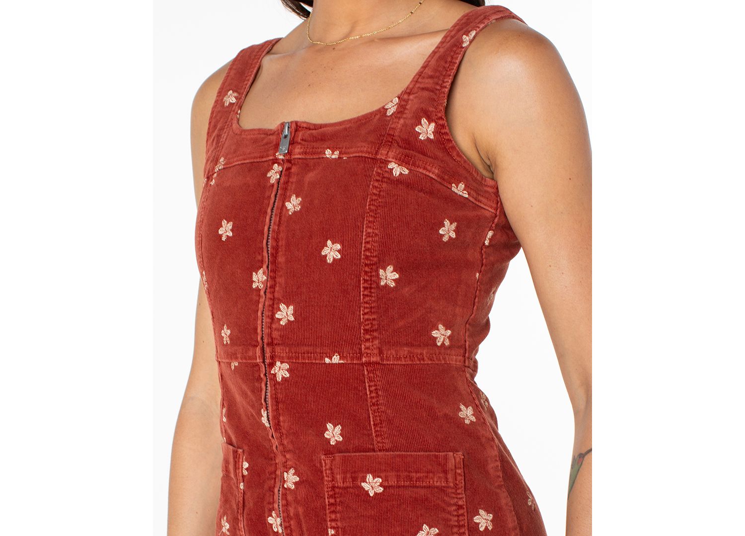 Women's Square Neck Sami Embroidered Corduroy Dress