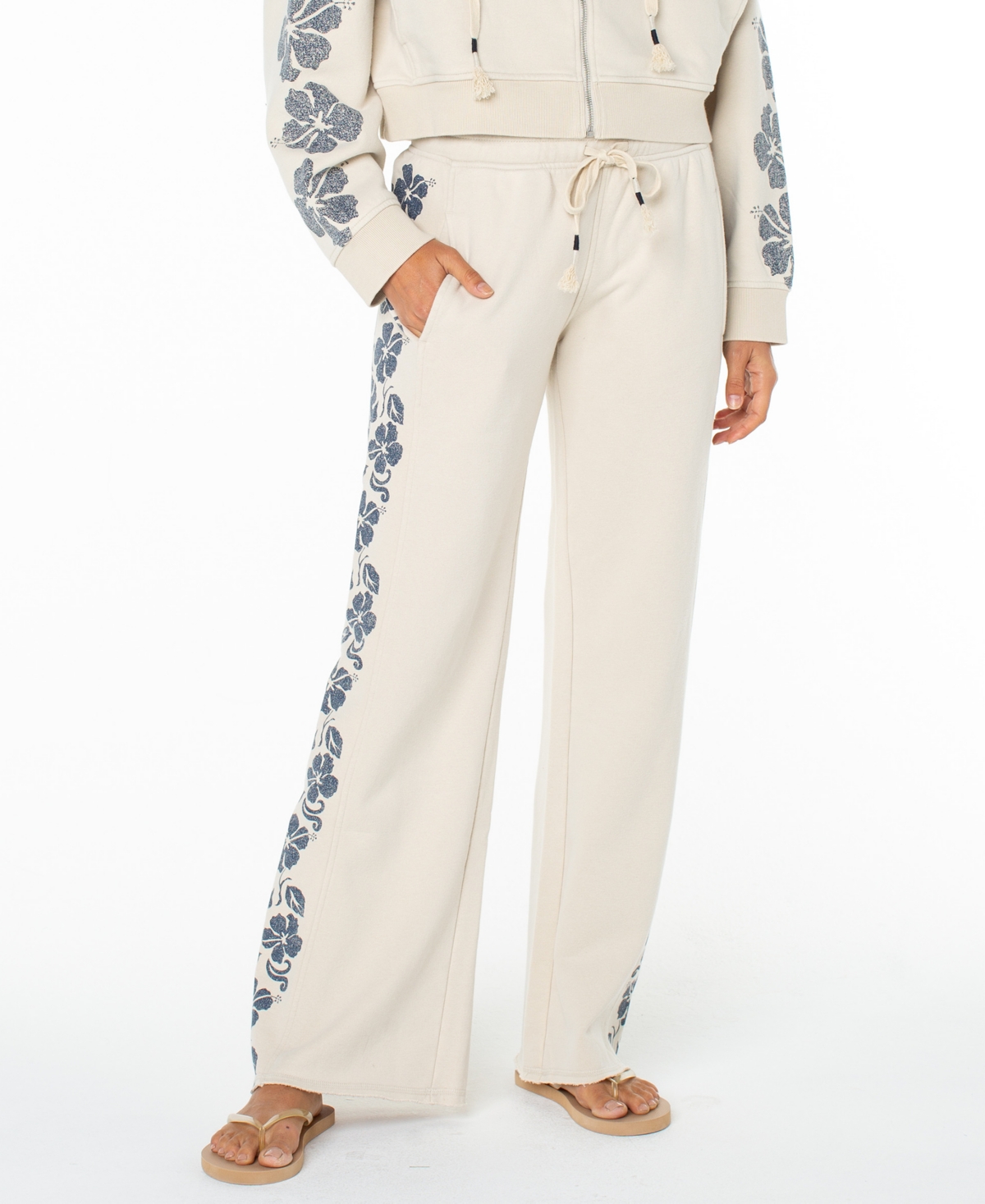 Roxy Juniors' Fringing Reefs Graphic Wide-leg Sweatpants In White