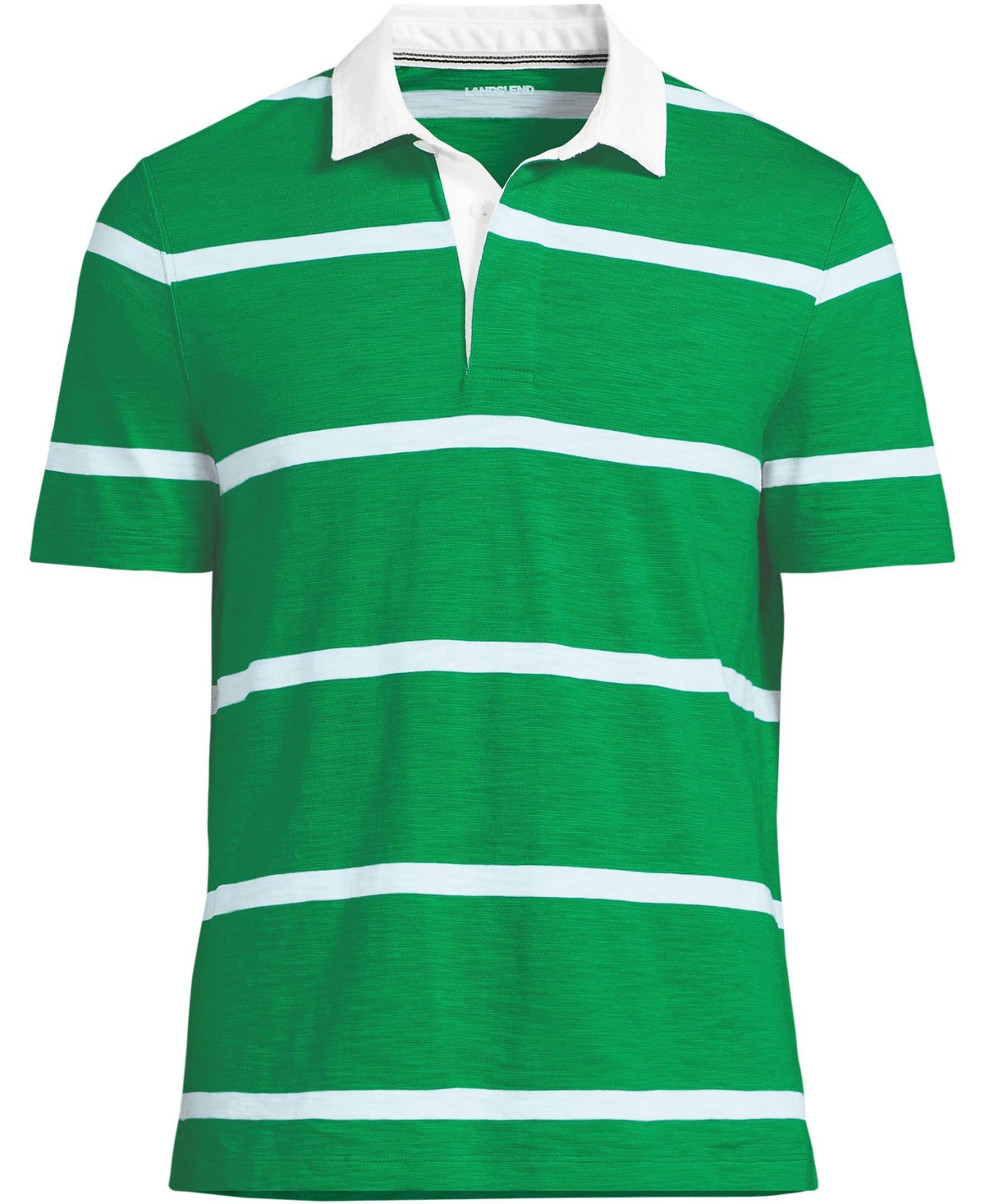 Lands' End Men's Short Sleeve Slub Textured Rugby Polo