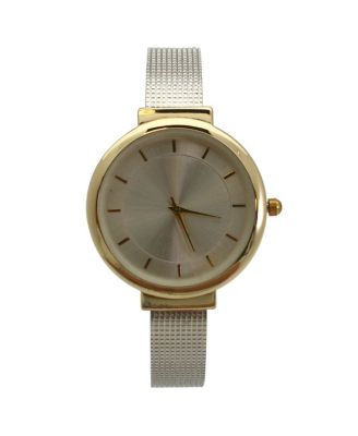 Two Tone Shiny Face Textured Bangle Watch