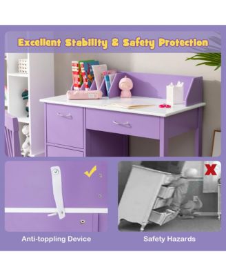 2-Pc MDF Ergonomic Desk Set with Drawer & Cabinet Storage