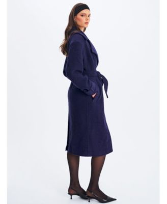 Women Jaelyn Midnight Blue Wool Blend Double-Breasted Belted Coat