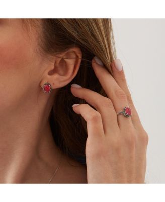 Oval Red Opal High Quality Sterling Silver Earrings