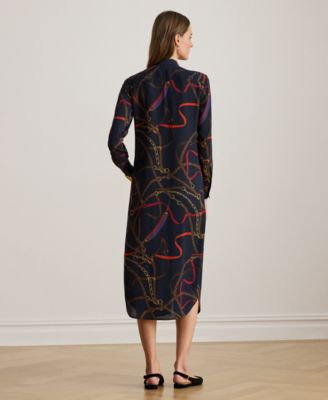 Petite Print Georgette Tie-Neck Shirt Dress