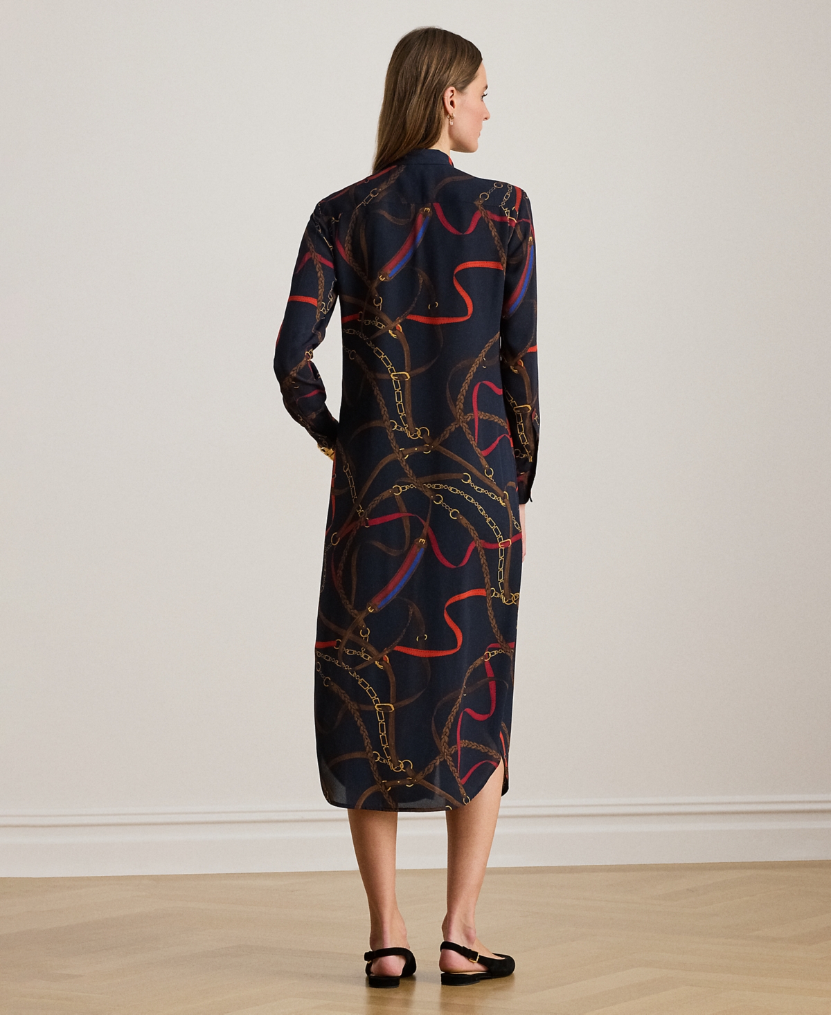 Lauren Ralph Petite Print Georgette Tie-Neck Shirtdress