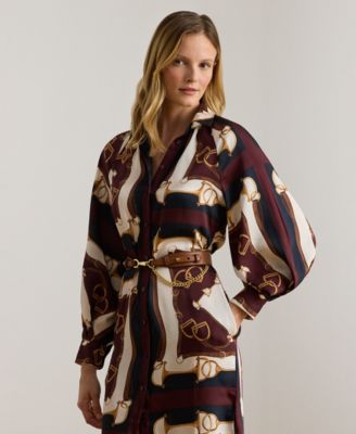 Petite Equestrian-Print Twill Midi Shirt Dress