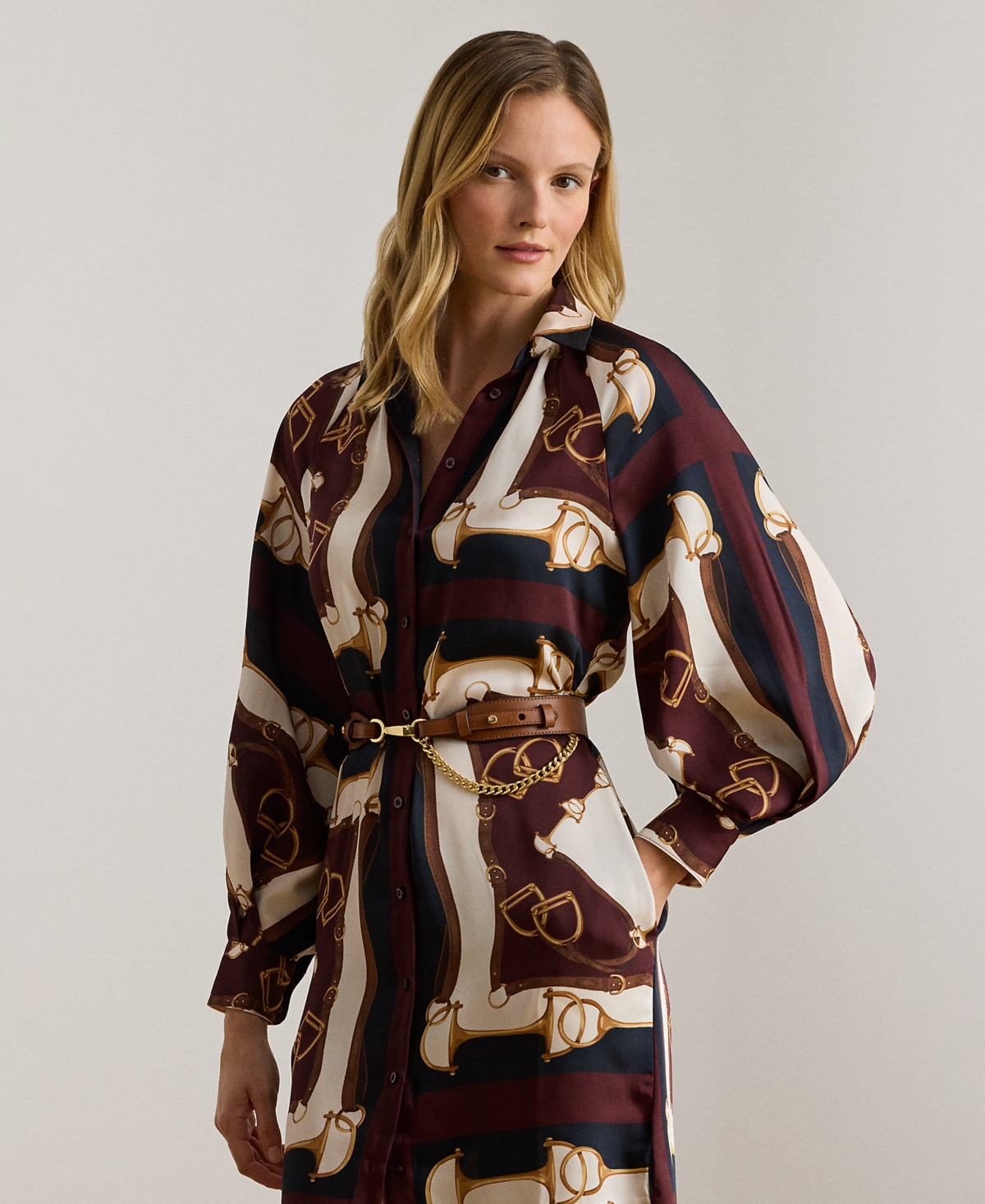 Ralph Lauren Petite Equestrian-print Twill Midi Shirtdress In Multi