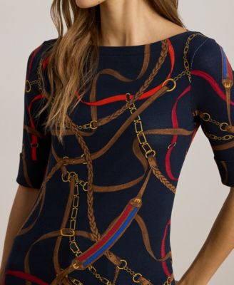 Petite Belting-Print Cotton Boatneck T-Shirt