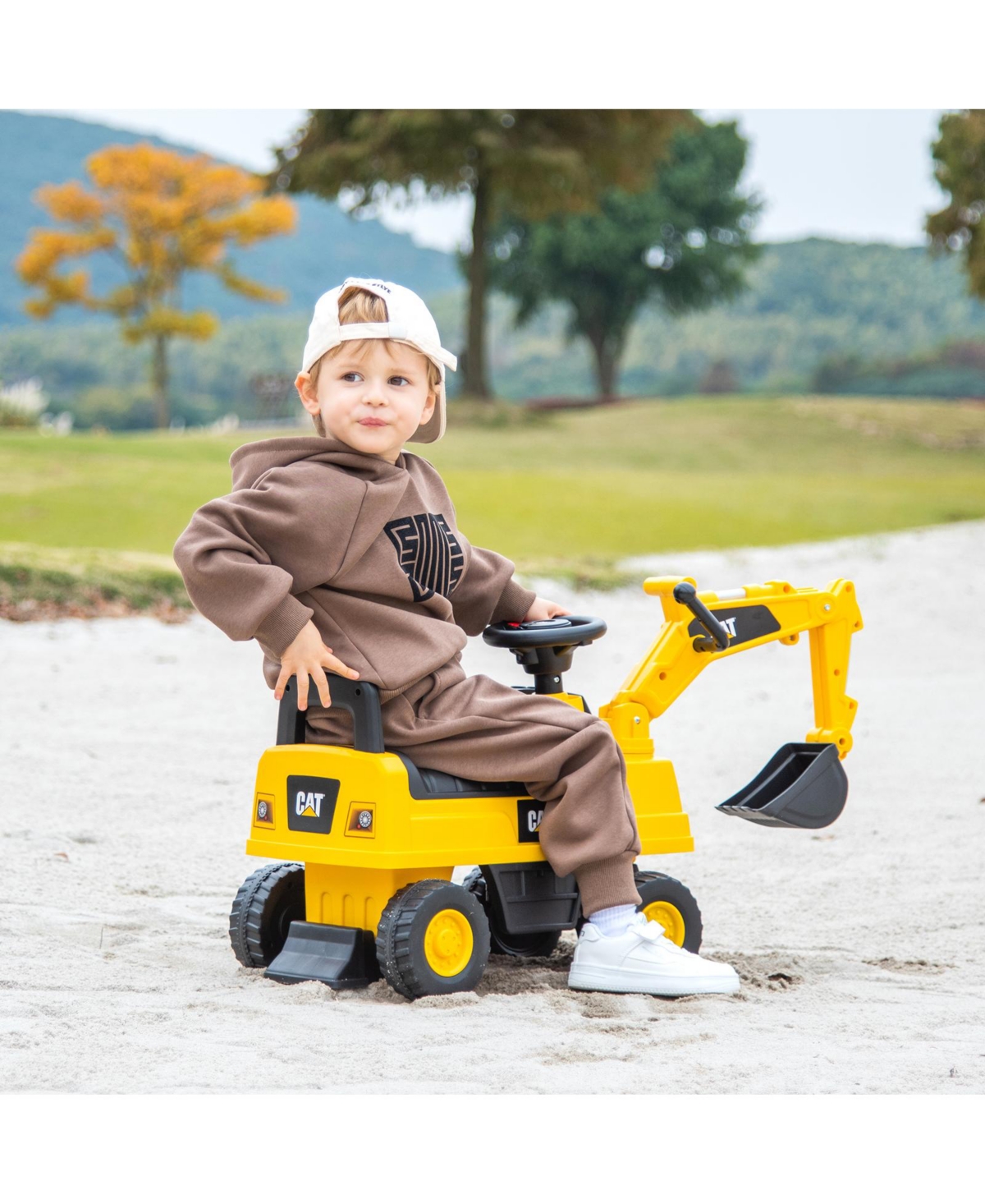 Licensed Caterpillar Kids Rid-On Digger Excavator Toy with Digging Bucket & Storage