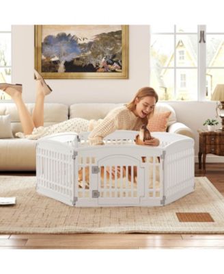 Panel Plastic Dog Playpen with Lockable Gate for Small & Medium Sized Dogs