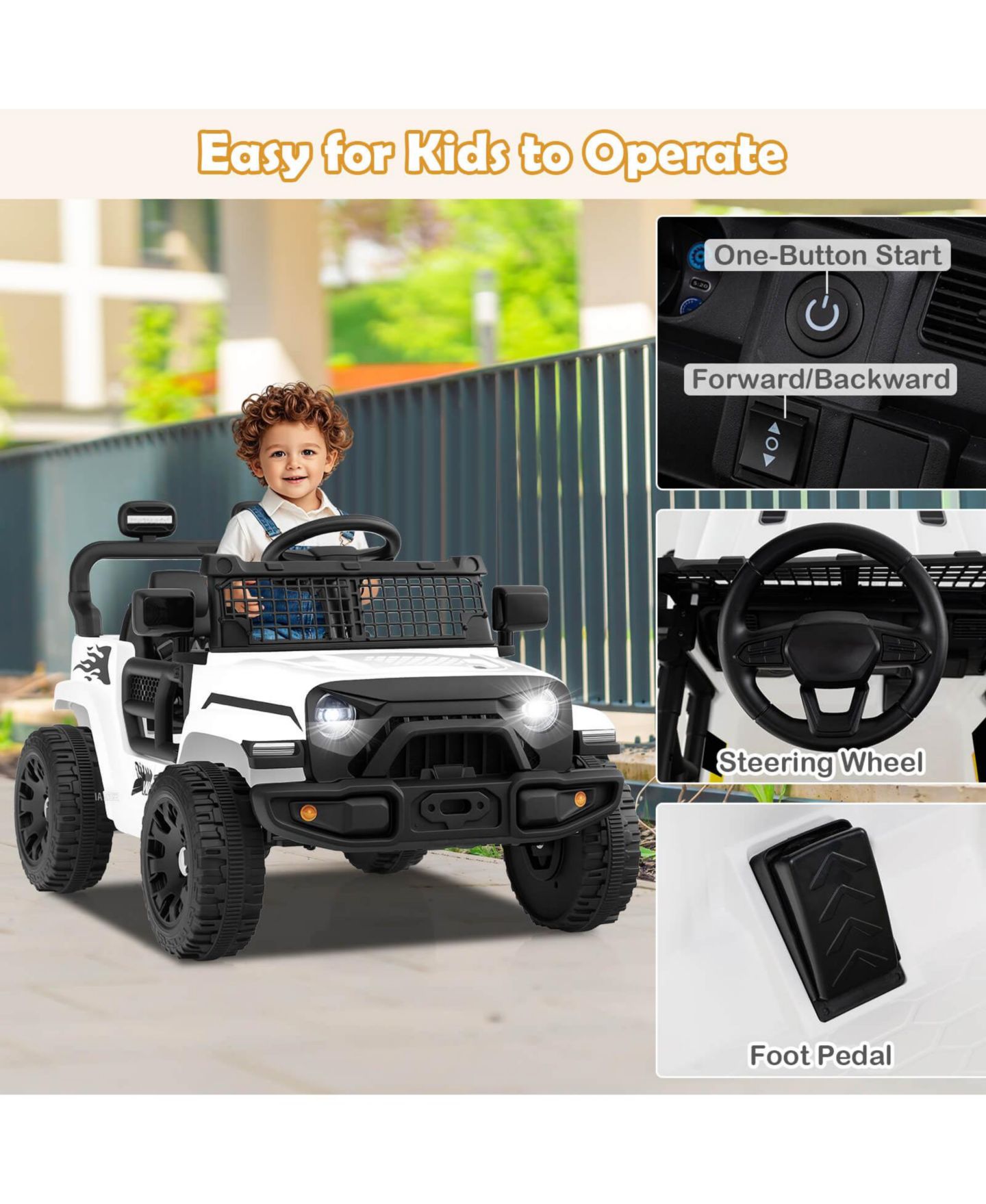 Детская игрушка Costway 12V Battery Powered Remote Control Kids' Ride-On Truck, цвет: Белый — фото 2