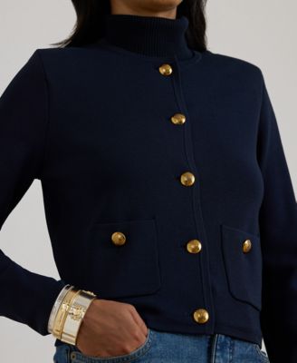 Petite Cropped Crewneck Sweater Jacket