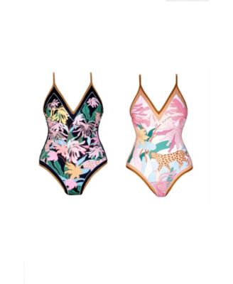 Women's Blush Jungle Reversible V-Neck One-Piece Swimsuit