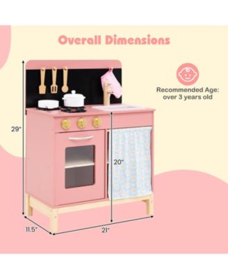 Play Kitchen for Kids w/ Door Curtain Stoves Sink & Oven Cookware Accessories