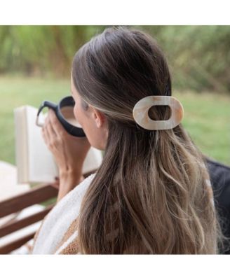 Large Oval Claw Clip Set – Golden Matte + Ivory Marble