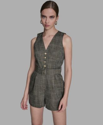 Women's Belted Tweed Romper