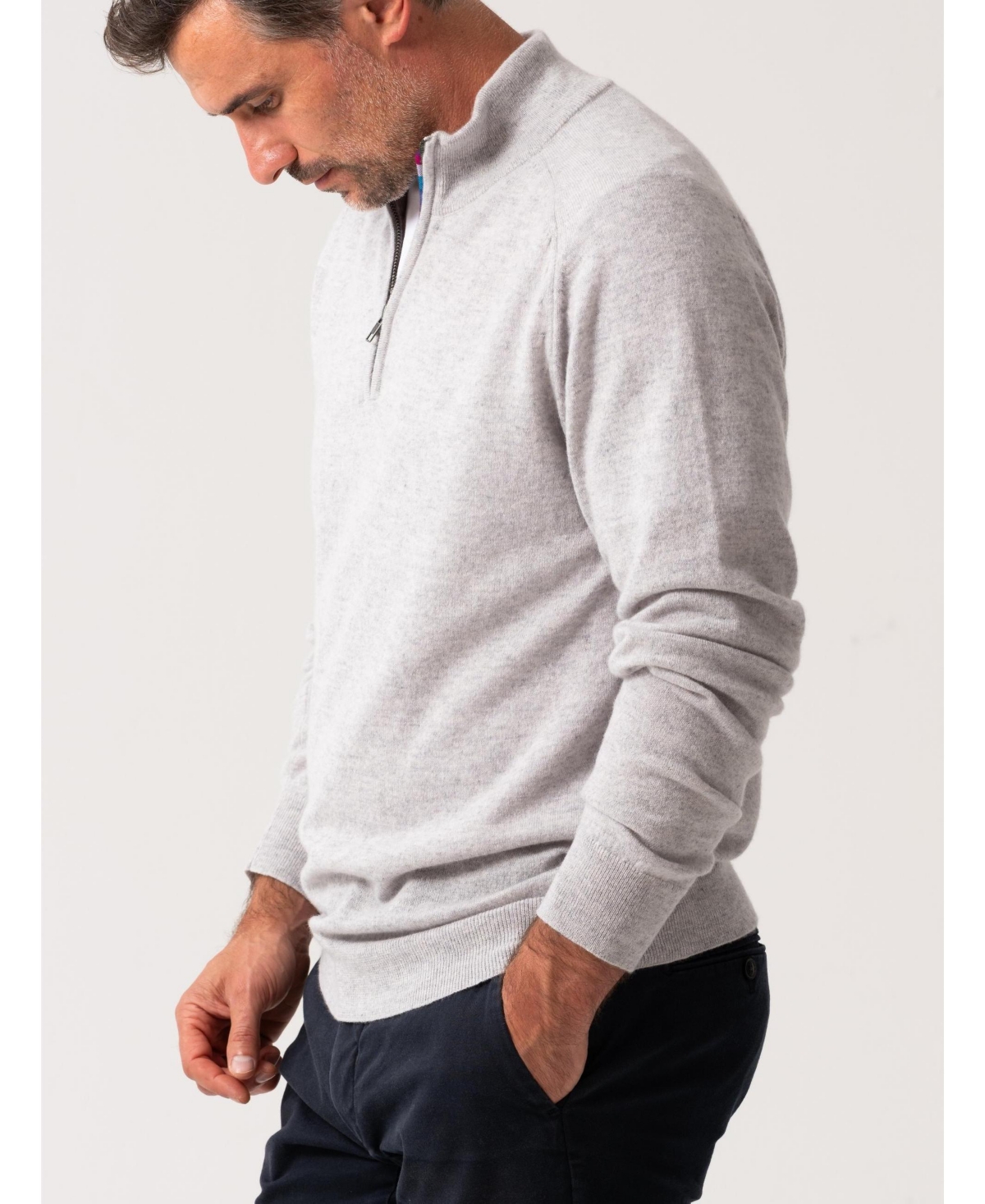Koy Clothing Men's Navy Wool/Cashmere Qtr Zip Jumper