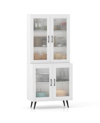 Kitchen Pantry Cabinet with Translucent Fluted Doors & Adjustable Shelf