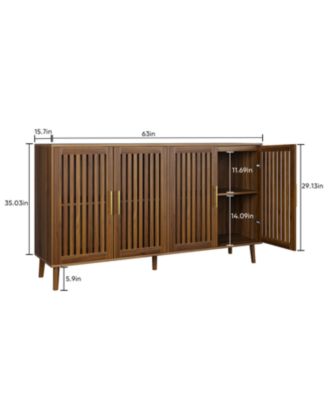 63" Walnut Sideboard Buffet Cabinet with Grille Doors