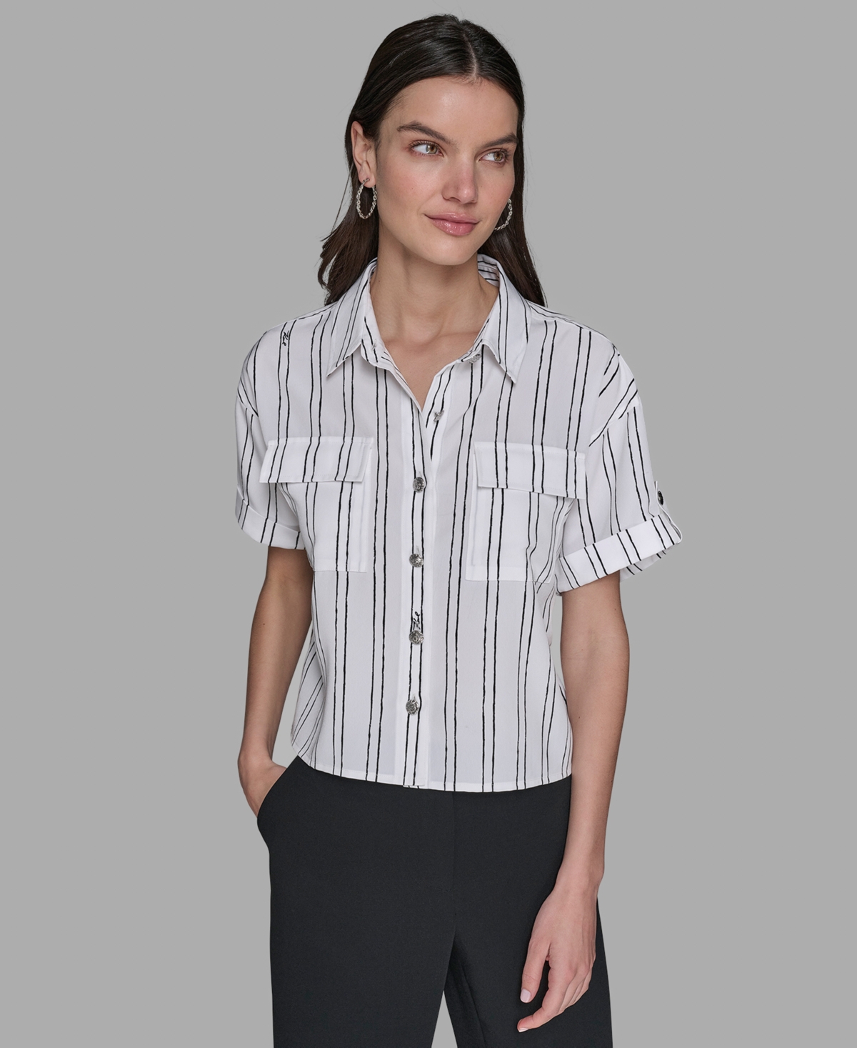 Karl Lagerfeld Paris Women's Ruffle-Trim Striped Top