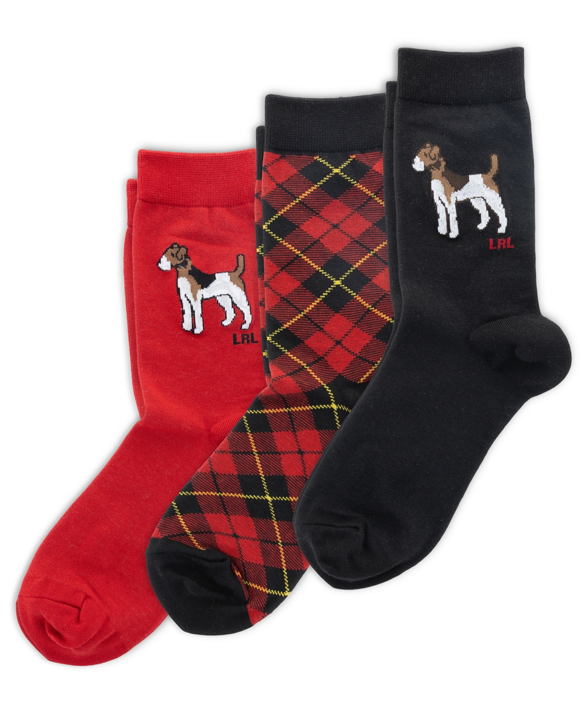 Ralph Lauren Women's 3-pack Dog Crew Socks In Black
