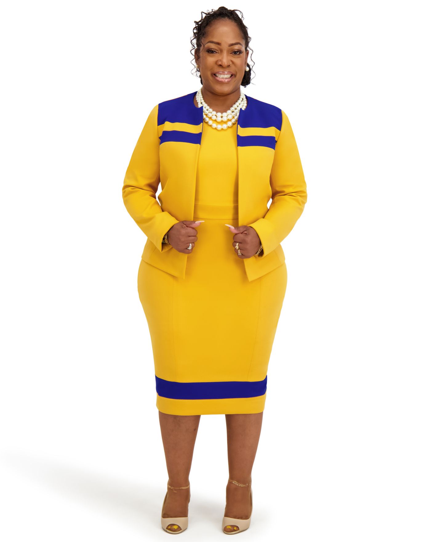 Женская куртка Kasper Combo Yoke Long-Sleeve Jacket, Regular and Plus Size, цвет: Золотой — фото 2