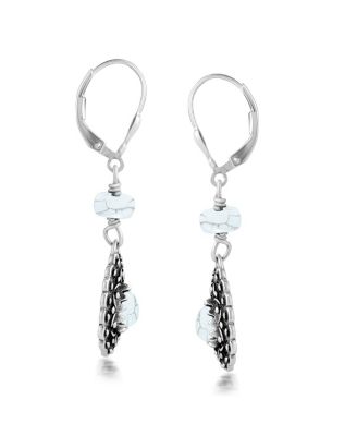 Sterling Silver White Howlite Pear-Shaped Concha Lever Back Earrings