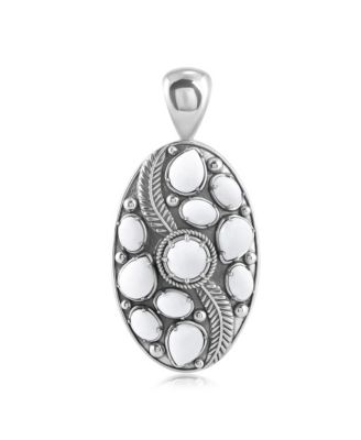 Sterling Silver White Agate Oval Leaf Pendant Enhancer