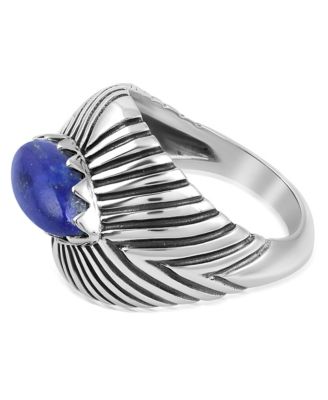 Sterling Silver Lapis Marquise Gemstone Ribbed Ring, Size