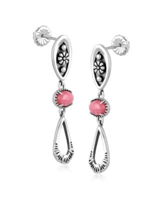 Sterling Silver Rhodonite Teardrop Double Loop Gemstone Earrings