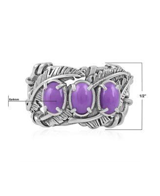 Sterling Silver Phosphosiderite Three Stone Feather Ring, Size 7