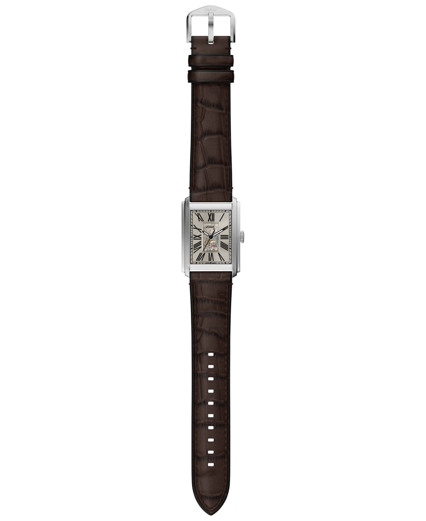 Мужские часы Fossil Carraway Automatic Brown Croco Leather Watch, 30mm — фото 5