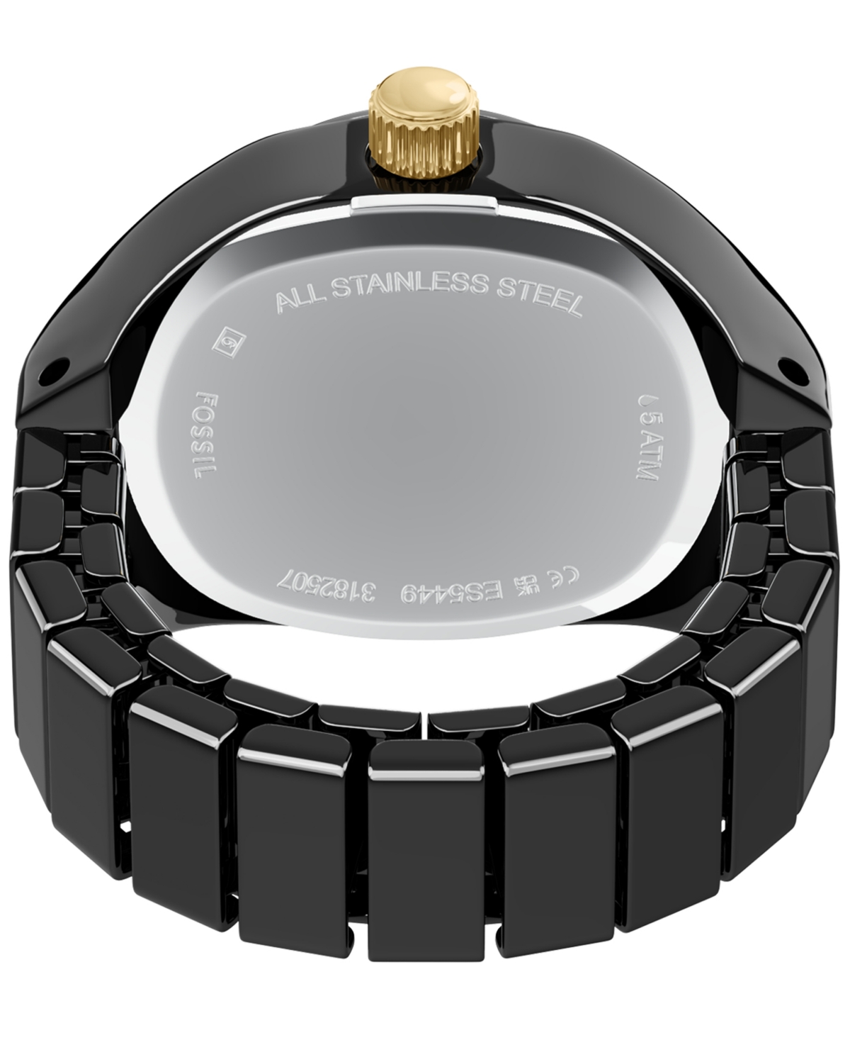 Fossil Women's Watch Ring Two-Hand Pave Black Stainless Steel Watch, 15mm