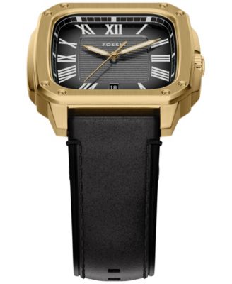 Men's Crosby Three-Hand Black Leather Watch, 42mm