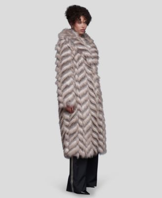 Women's Faux Fur Chevron Notch Collar Maxi Coat