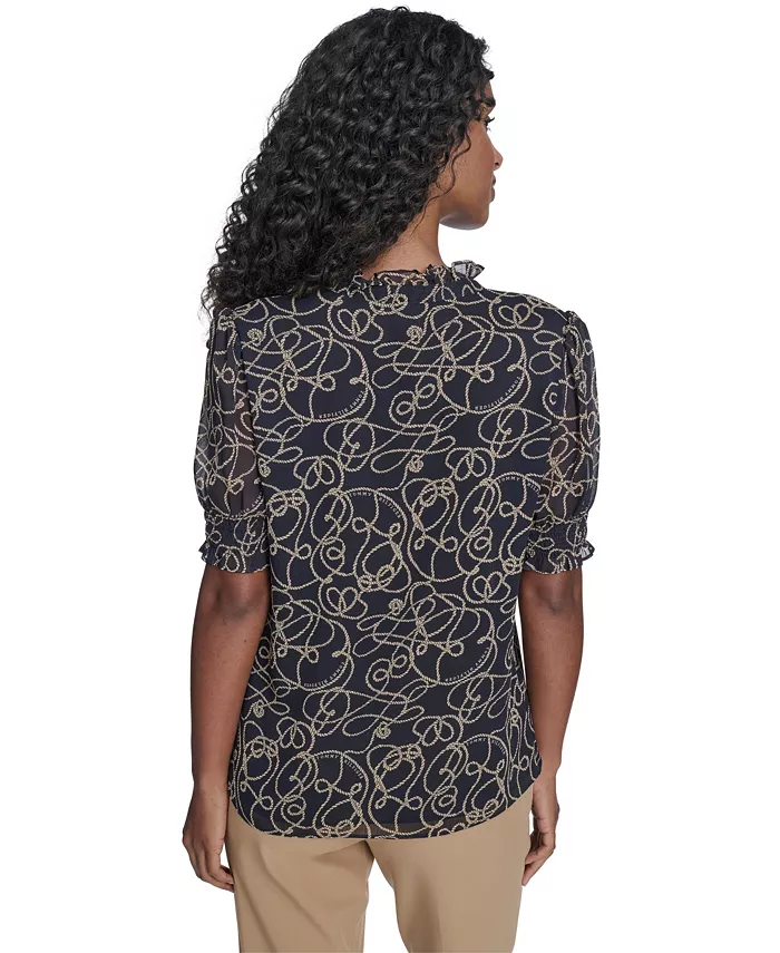 Women's Rope Print Ruffle Mock Neck Blouse - thumbnail 3