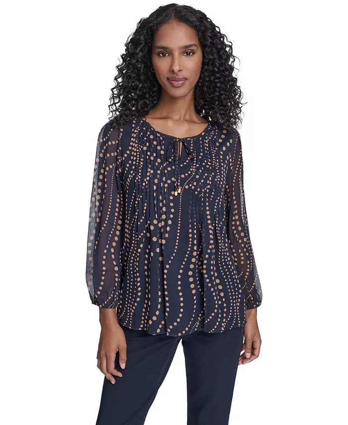 Women's Cascade Dot Pintuck Long Sleeve Blouse - thumbnail 6