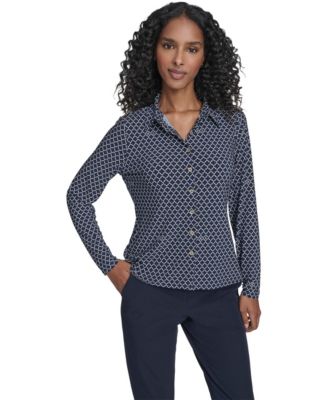 Women's Long Sleeve Clover Button-Up Top