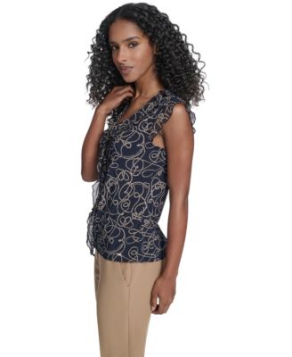 Women's Sleeveless Mixed Media Rope Print Top